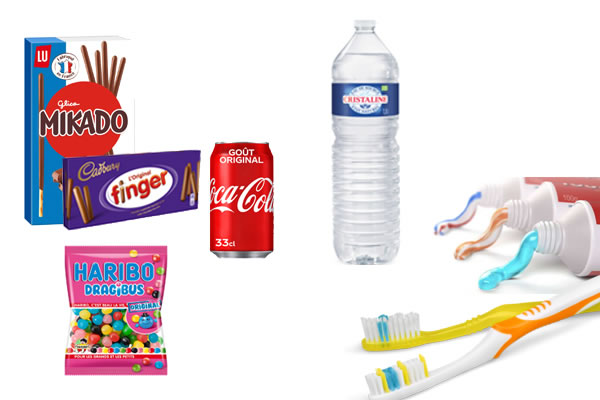 Achat possible de snack, boisson, brosse à dent ou dentifrice